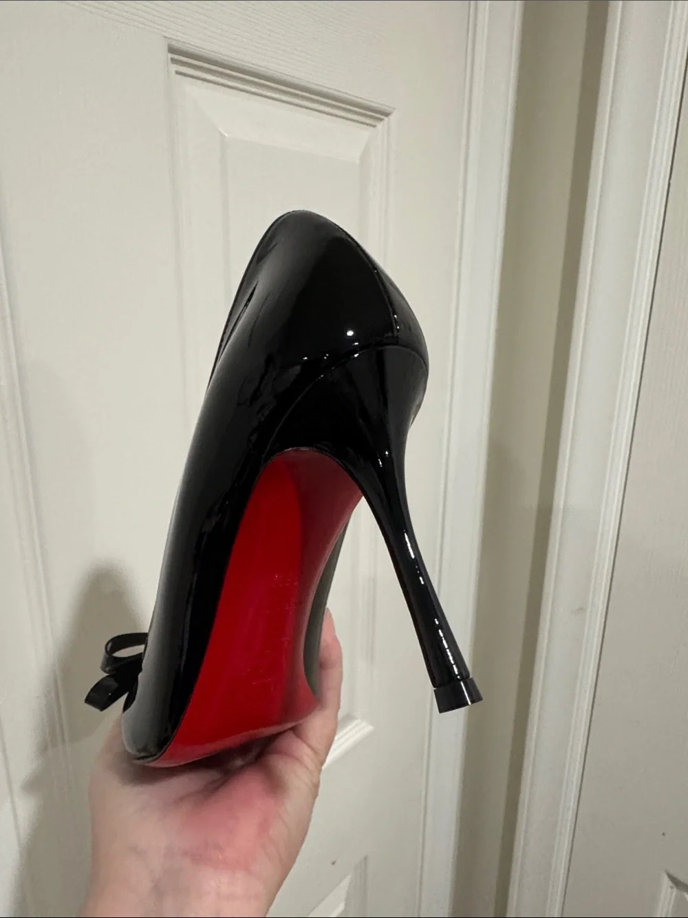 Christian Louboutin/Black Patent 4” Heels with Bow On Toe/US Size 6.5/NWOT! - Picture 14 of 16